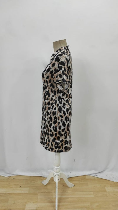 Women's Short Sleeve Collared Leopard Print Supreme Dress, 26233