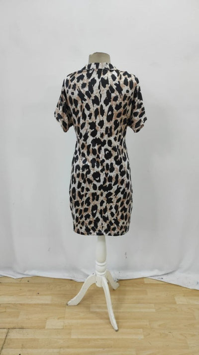 Women's Short Sleeve Collared Leopard Print Supreme Dress, 26233