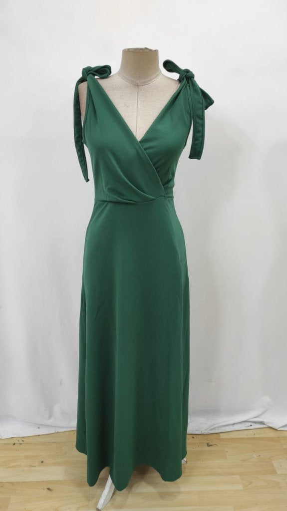 Rochie de damă din crep strălucitor, cu bretele și decolteu înfășurat, cu crăpături lungi și bretele, 31257