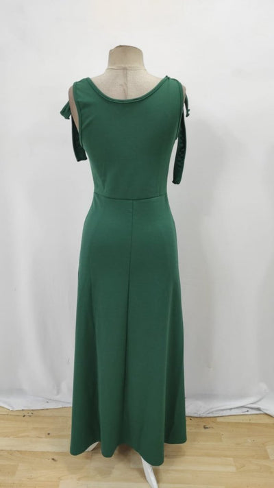 Rochie de damă din crep strălucitor, cu bretele și decolteu înfășurat, cu crăpături lungi și bretele, 31257