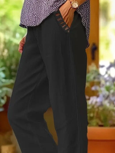 Pantaloni cu talie elastică, cordon, buzunare și dantela la pulpă, pentru femei, 26254