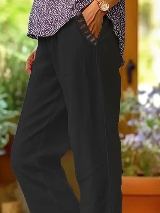 Pantaloni cu talie elastică, cordon, buzunare și dantela la pulpă, pentru femei, 26254