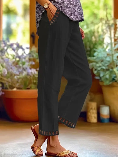 Pantaloni cu talie elastică, cordon, buzunare și dantela la pulpă, pentru femei, 26254