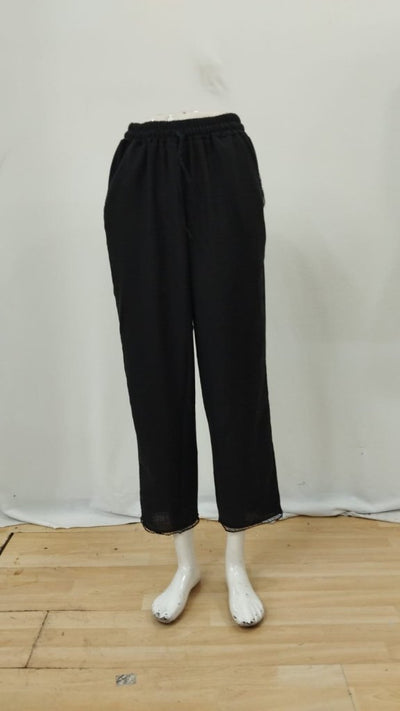 Pantaloni cu talie elastică, cordon, buzunare și dantela la pulpă, pentru femei, 26254