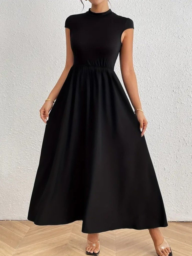 Women's Short Sleeve Semi-Turtleneck Viscose Dress, 26726