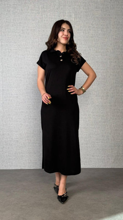 Rochie de damă din viscoză cu două fire, cu mânecă scurtă și guler, 26289