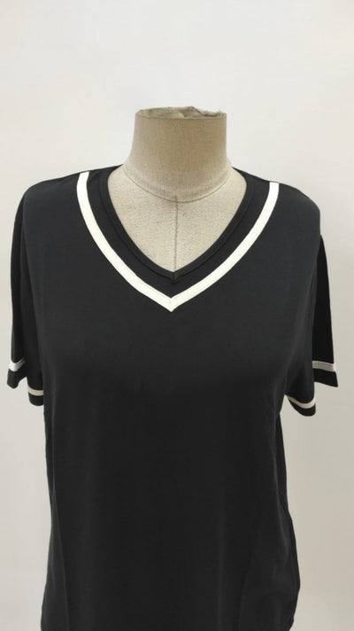Women's Short-Sleeved Ribbed V-Neck Viscose Blouse with Sleeve Detail, 32332