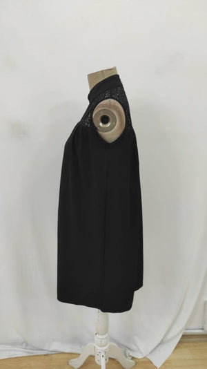 Rochie de damă fără mâneci, cu decolteu în V, cu guler mandarin, din crep, cu dantelă, 26329