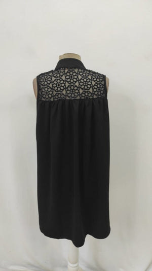 Rochie de damă fără mâneci, cu decolteu în V, cu guler mandarin, din crep, cu dantelă, 26329