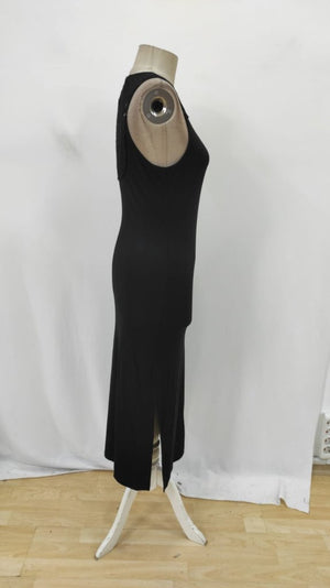 Rochie de damă din viscoză, cu guler rotund și bretele, crăpătură laterală și dantelă la spate, 26375