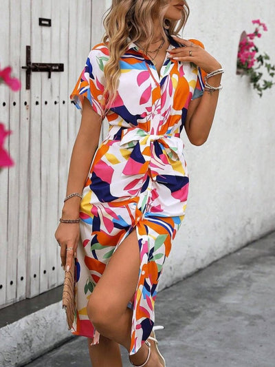 Rochie Supreme pentru femei, cu mânecă scurtă, guler, nasturi în față, drapată, model, 26396