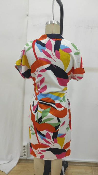 Rochie Supreme pentru femei, cu mânecă scurtă, guler, nasturi în față, drapată, model, 26396