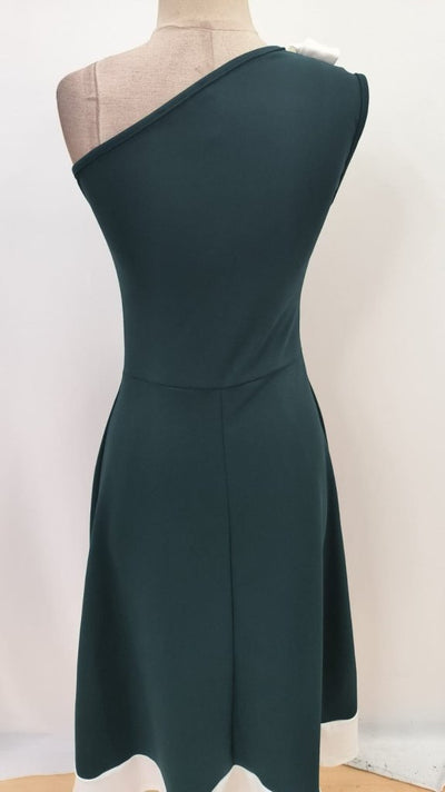 Rochie de damă cu un singur umăr și detaliu cu panglică, rochie din crep importat în două tonuri, 34438