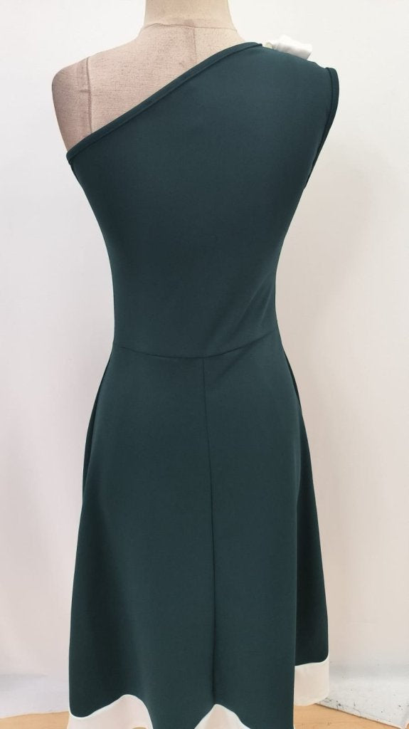 Rochie de damă cu un singur umăr și detaliu cu panglică, rochie din crep importat în două tonuri, 34438