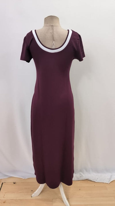Rochie de damă albă, lungă, din viscoză, cu mânecă scurtă, decolteu rotund și detalii cu crăpături, 34119