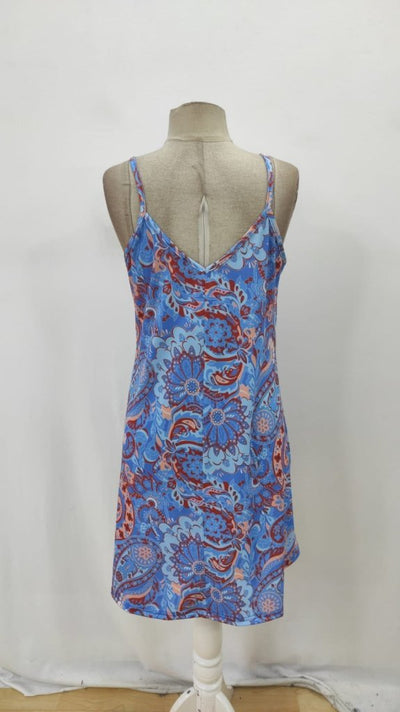 Rochie mini din suprafiberă scurtă, cu bretele subțiri, decolteu în V și model, 36653