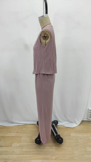 Set de vestă și pantaloni fără mâneci cu nasturi pentru femei, 27474