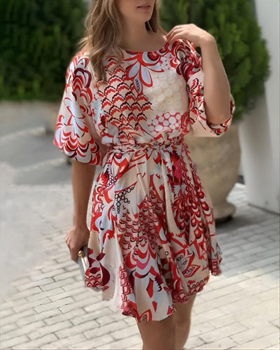 Rochie mini pentru femei, cu mânecă scurtă, decolteu rotund, model plisat, 26493