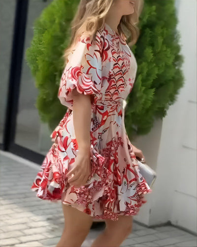 Rochie mini pentru femei, cu mânecă scurtă, decolteu rotund, model plisat, 26493