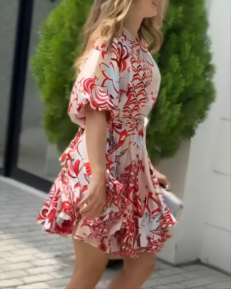 Rochie mini pentru femei, cu mânecă scurtă, decolteu rotund, model plisat, 26493