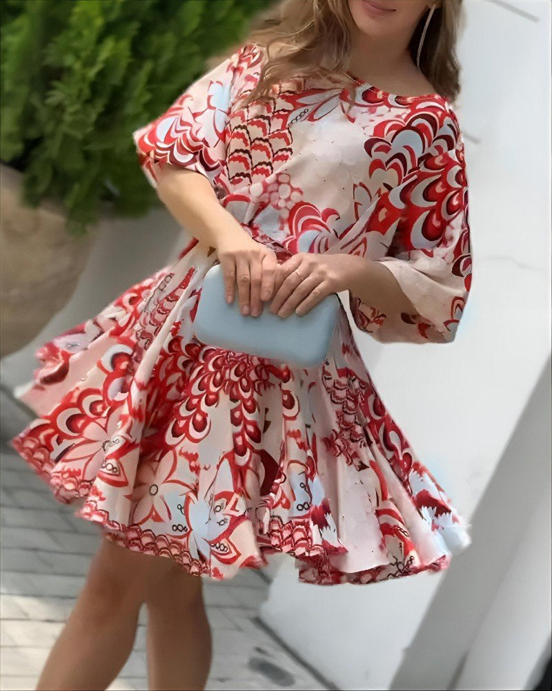 Rochie mini pentru femei, cu mânecă scurtă, decolteu rotund, model plisat, 26493