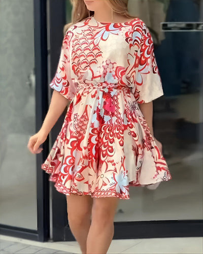 Rochie mini pentru femei, cu mânecă scurtă, decolteu rotund, model plisat, 26493