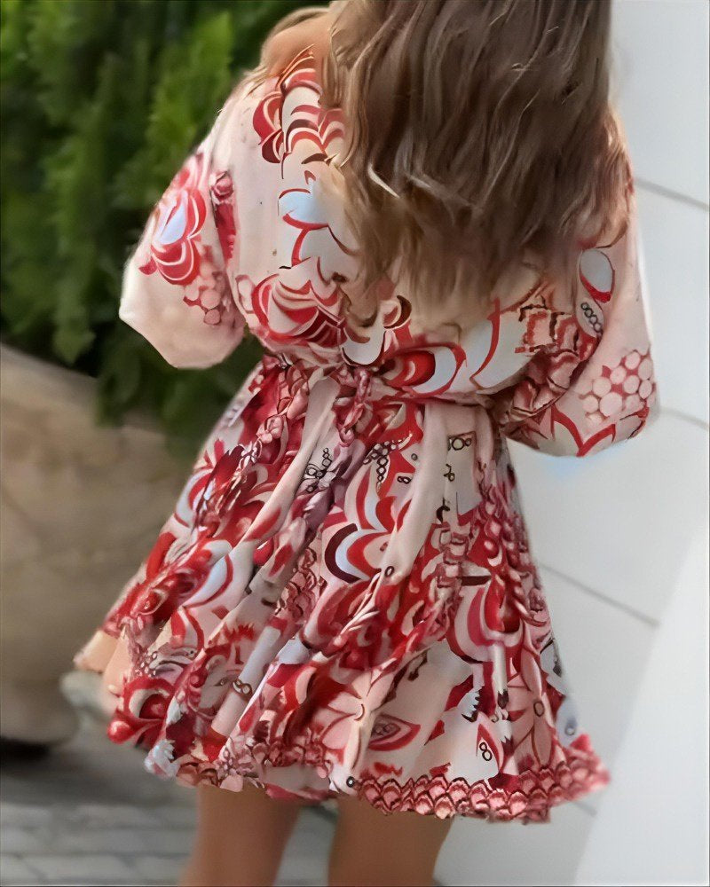 Rochie mini pentru femei, cu mânecă scurtă, decolteu rotund, model plisat, 26493