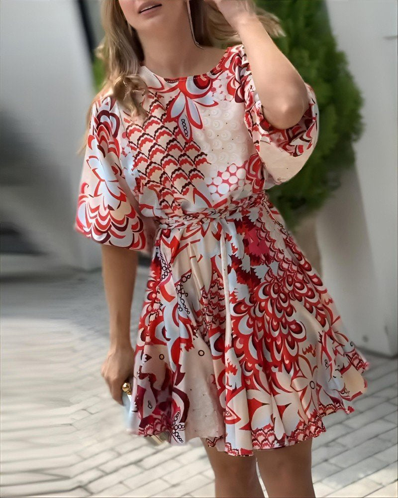 Rochie mini pentru femei, cu mânecă scurtă, decolteu rotund, model plisat, 26493
