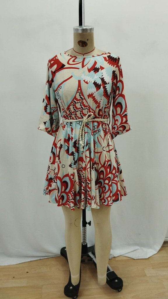 Rochie mini pentru femei, cu mânecă scurtă, decolteu rotund, model plisat, 26493