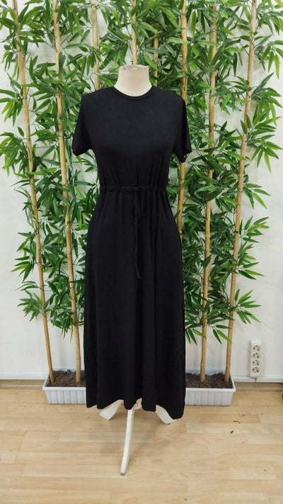 Women's Short Sleeve Crew Neck Tie-Waist Maxi Viscose Dress, 26679
