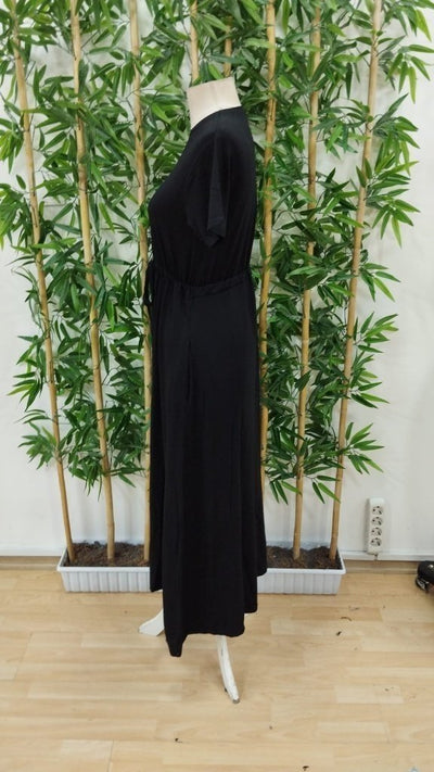 Women's Short Sleeve Crew Neck Tie-Waist Maxi Viscose Dress, 26679