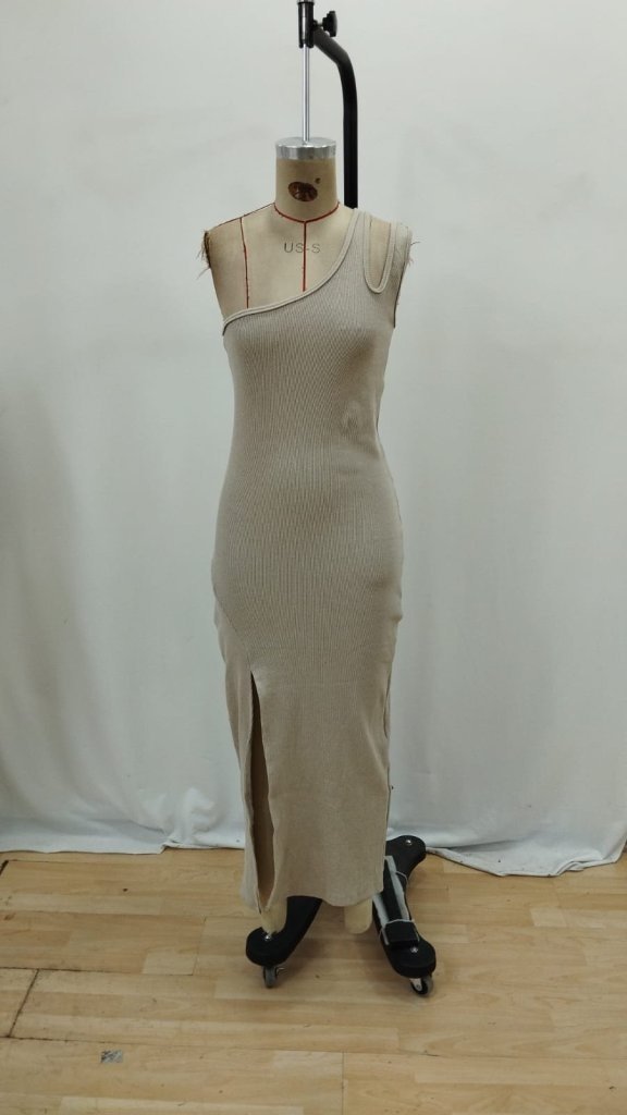 Rochie de damă fără mâneci, cu un singur umăr, din viscoză, cu două fire și detaliu de cădere, 26577