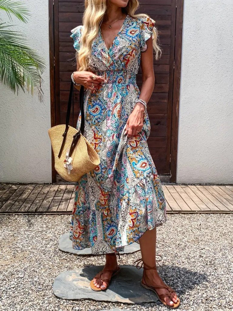 Rochie maxi Supreme cu mânecă scurtă și decolteu înfășurat pentru femei, 34265