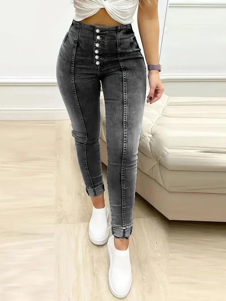 Women's High Waist Button-Front Jean Trousers, 31133