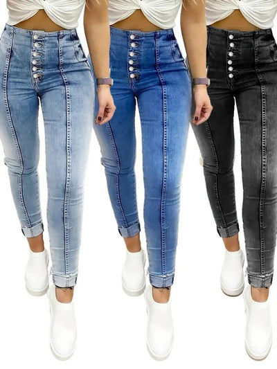 Women's High Waist Button-Front Jean Trousers, 31138
