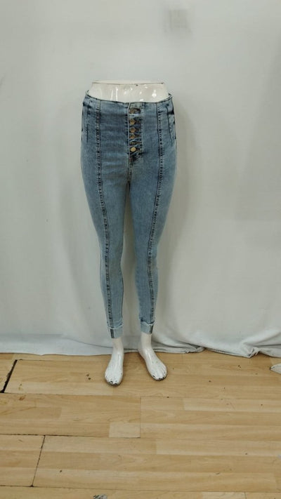 Women's High Waist Button-Front Jean Trousers, 31138