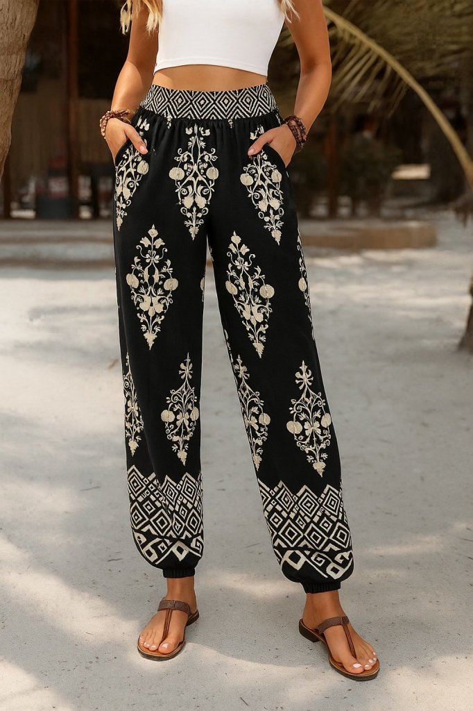 Pantaloni Supreme cu talie înaltă și imprimeu elastic pentru femei, 26665