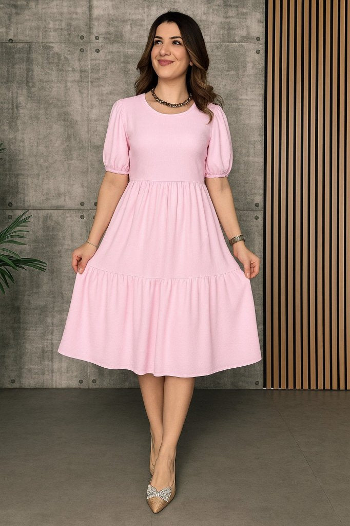 Rochie de damă cu mânecă scurtă, decolteu deschis, stratificată, model balon, purpuriu, 33891