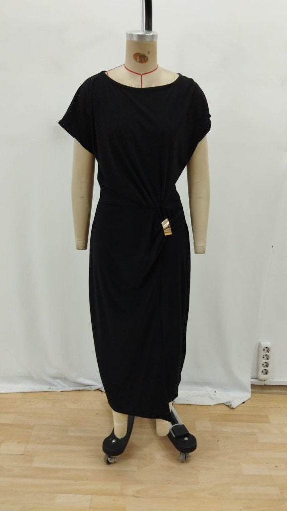 Rochie maxi cu mânecă scurtă și talie elastică pe un singur umăr, Sandy, 34334