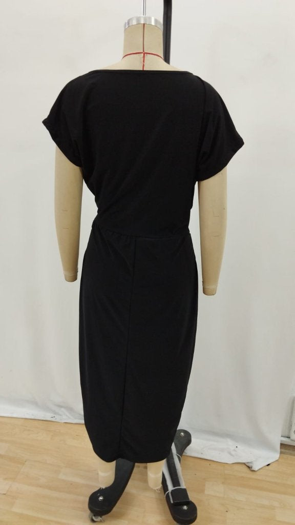Rochie maxi cu mânecă scurtă și talie elastică pe un singur umăr, Sandy, 34334
