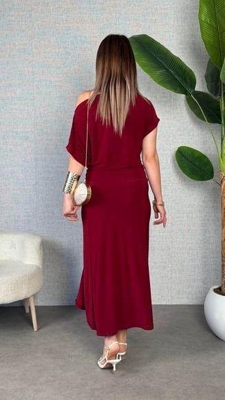 Kadın Kısa Kollu Tek Omuzdan Açık Beli Lastikli Sandy Maxi Elbise, 34333