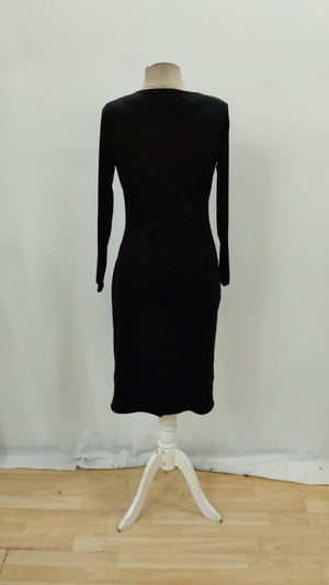 Rochie midi din catifea, cu mânecă lungă, decolteu tip barcă și detalii laterale cu pietre, 29783