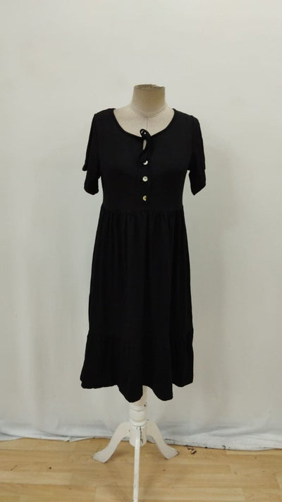 Rochie Supreme pentru femei, cu mânecă scurtă, guler cu șireturi, nasturi în față, model cu volane, 26746