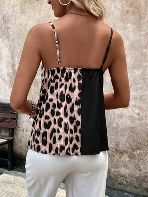 Kadın Ip Askılı V Yakalı Leopar Desenli Viskon Bluz, 26787