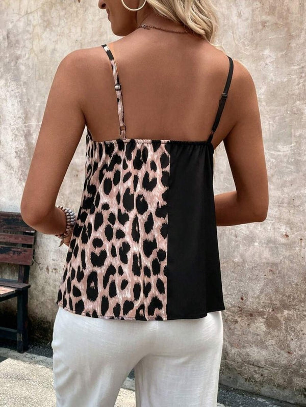 Kadın Ip Askılı V Yakalı Leopar Desenli Viskon Bluz, 26787