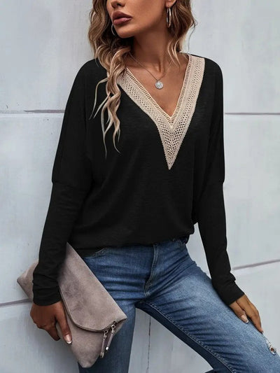 Women's Long Sleeve V-Neck Batwing Viscose Blouse, 26848
