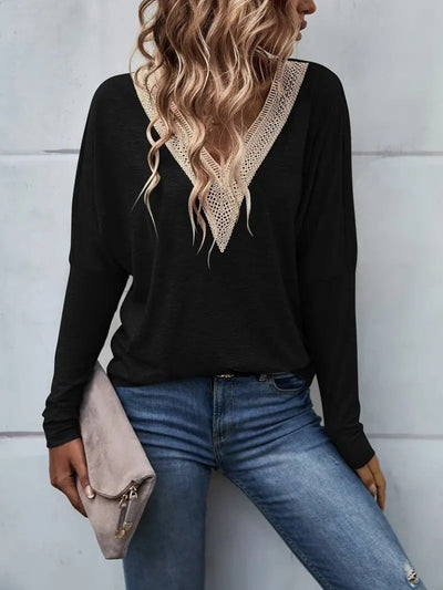 Women's Long Sleeve V-Neck Batwing Viscose Blouse, 26848