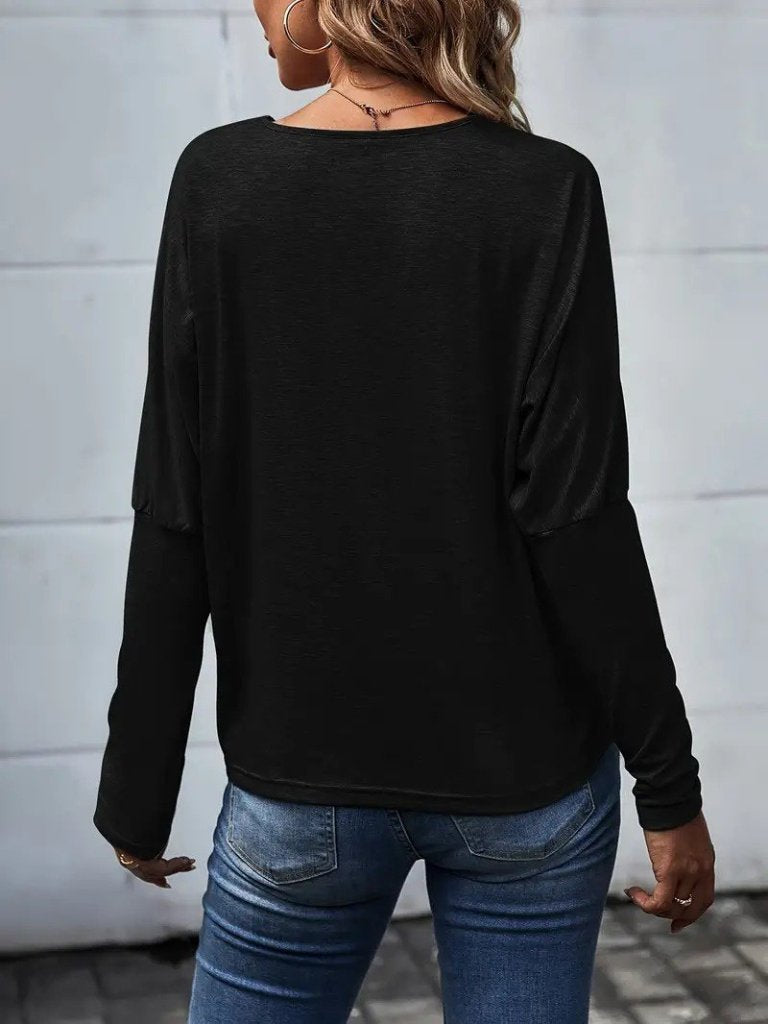 Women's Long Sleeve V-Neck Batwing Viscose Blouse, 26848