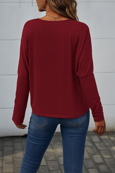 Bluza viscoza cu guler V, mâneci liliac, mâneci lungi, pentru femei, 26845
