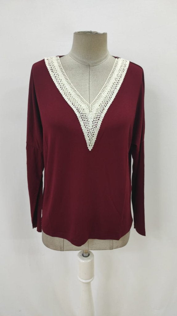 Bluza viscoza cu guler V, mâneci liliac, mâneci lungi, pentru femei, 26845
